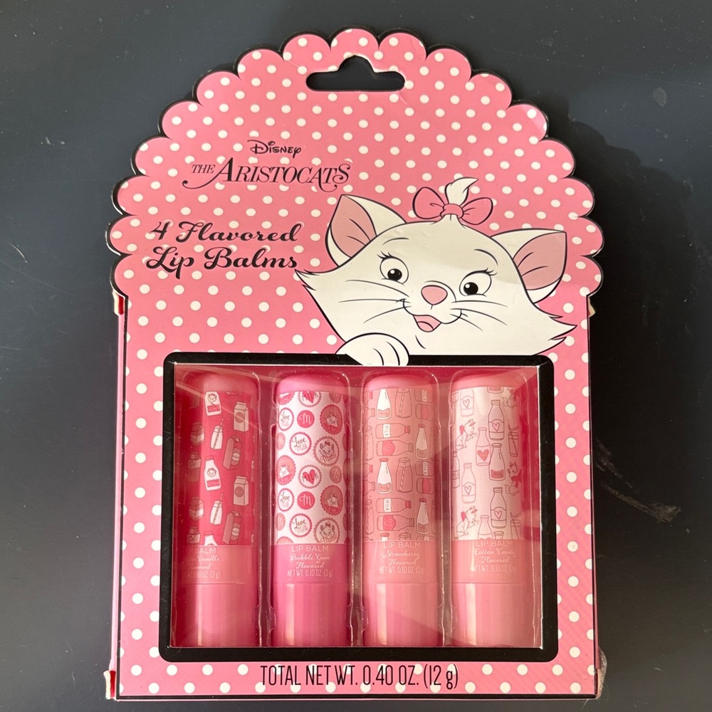 New Disney Aristocats Pink Polka Dot Lip Balm Quartet